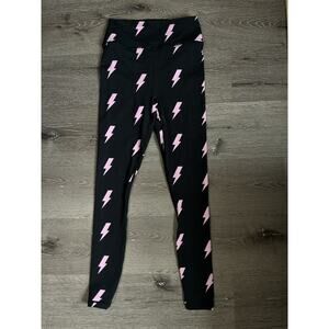 Spiritual Gangster Pink Lightning Bolt Black Leggings Medium